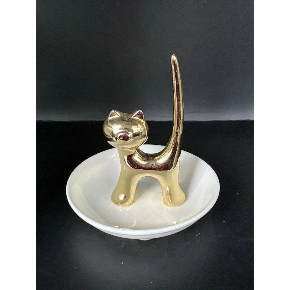 Porcelain Cat Dish Ring Holder And Jewelry Tray